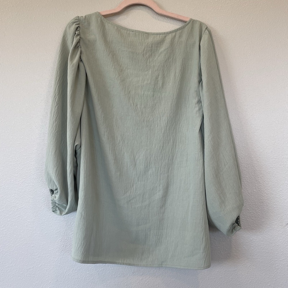 Oddi Sage Green Bubble Sleeve Blouse Boatneck Drapey Womens Size 1X